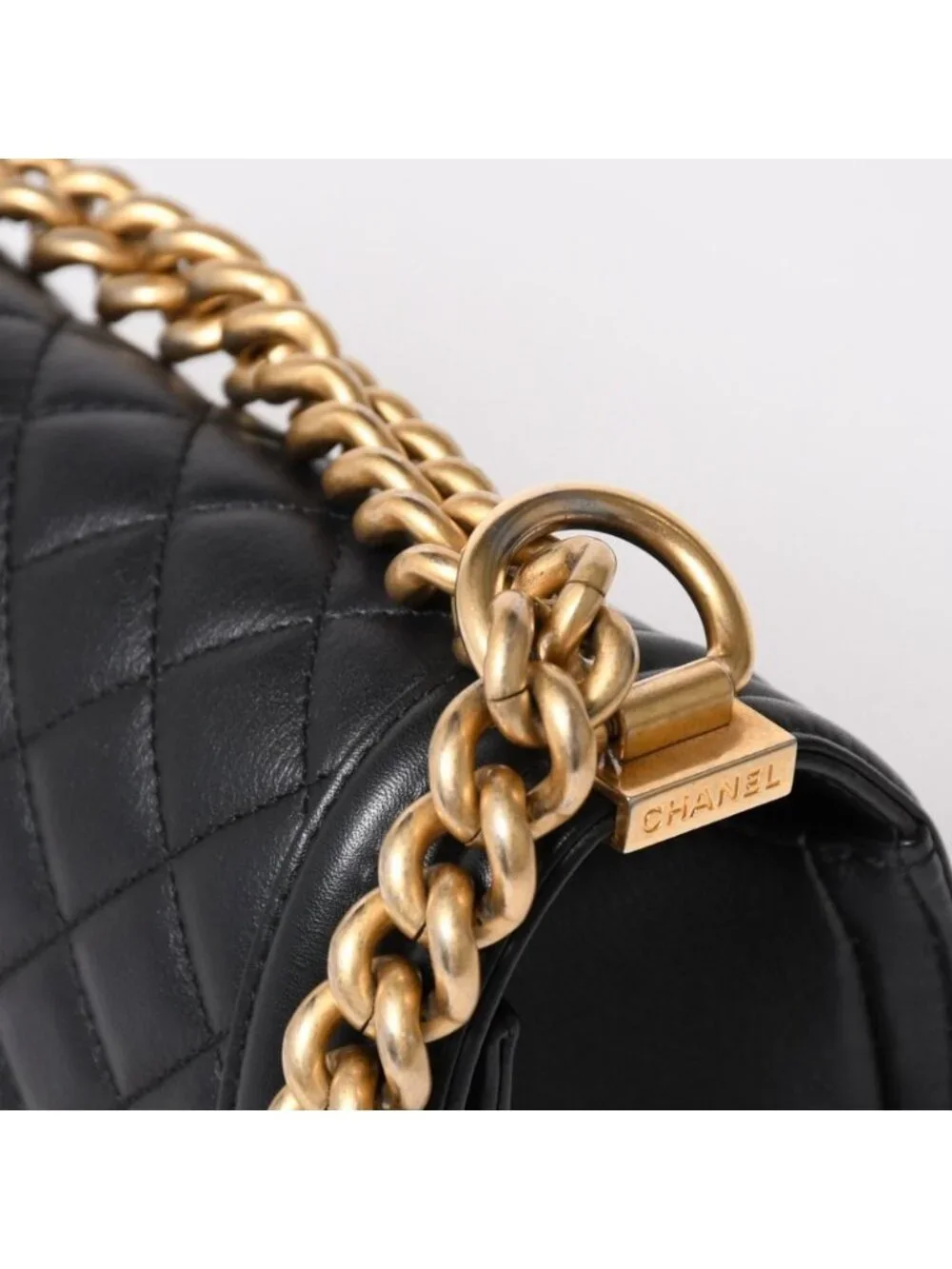 Chanel Boy 25 Chain Shoulder Bag Base CC Logo Lambskin Black